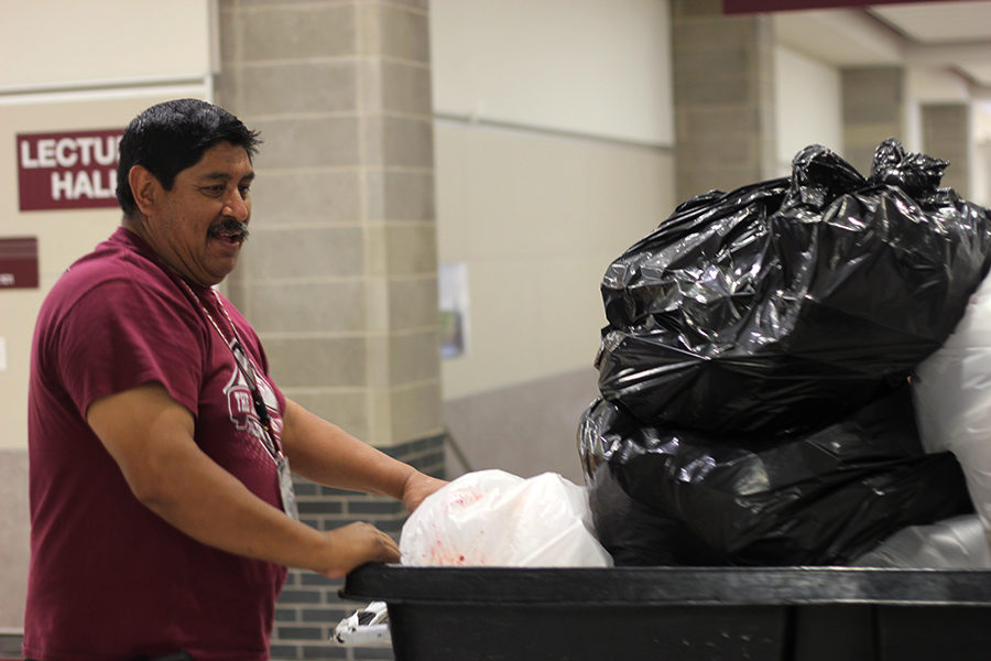 Lead+custodian+Joe+Salas+cleans+up+after+lunch+on+Wednesday%2C+April+19.+