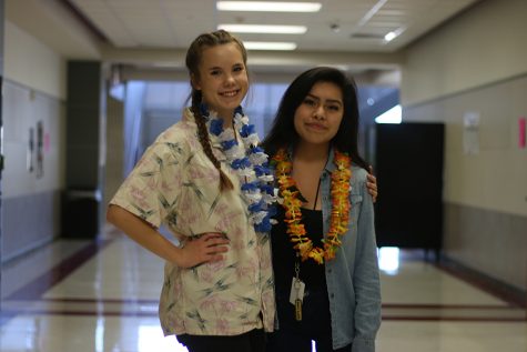 Sophomore Anna Sidorenko and junior Giselle Santos dress up for Hawaiian Day on Wednesday, Sept. 28 for BOTA week.