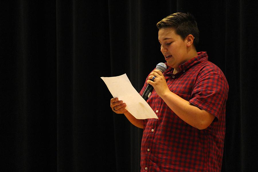 Senior Alex Mayfield recites the poem,