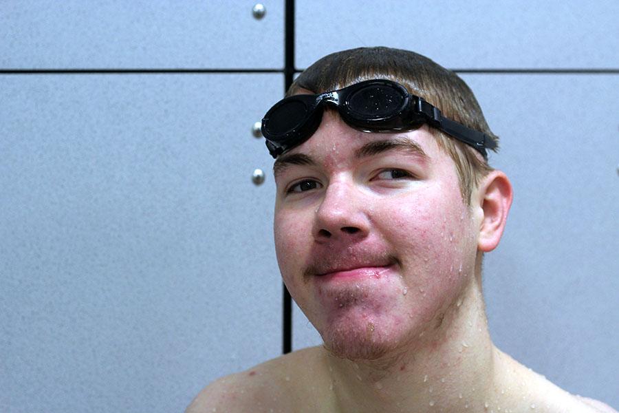 Senior DJ Haythorn smiles after swim practice on Monday, Jan. 29.