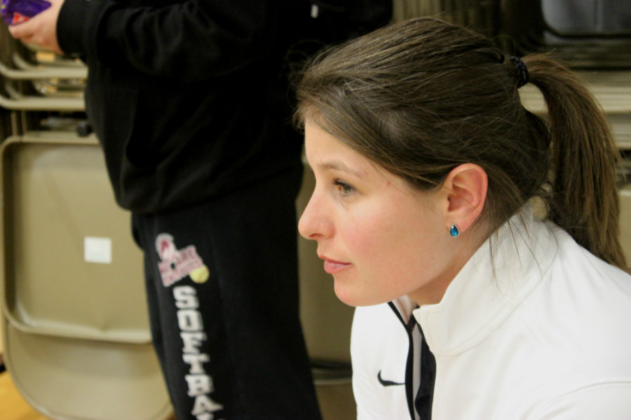Trainer+Melissa+Tice+watches+the+basketball+game.