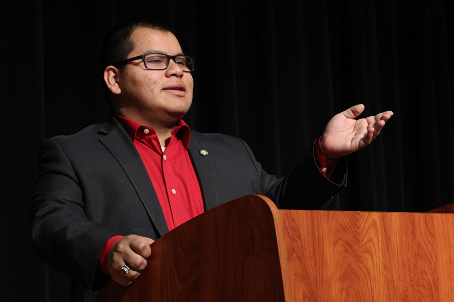 Senior David Hernandez prepares for his speech.
