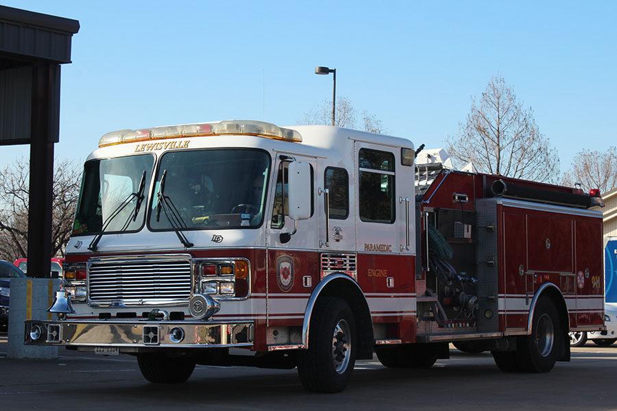 A+firetruck+sits+outside+of+Lewisville+Central+Fire+Station.+