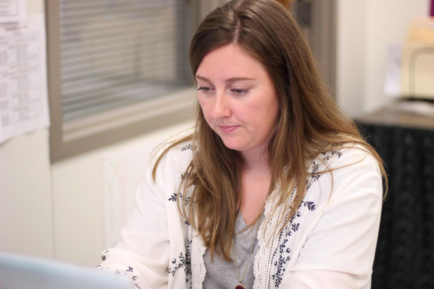 Family consumer science teacher Lauryn Neal works on her class schedule for the week of April 30.