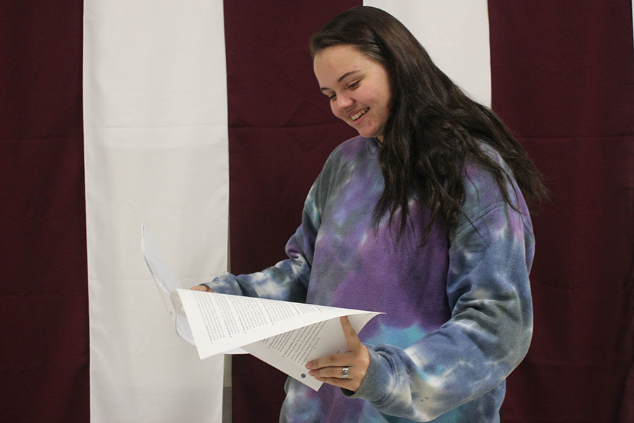 Senior+Emily+Godwin+recites+her+lines.