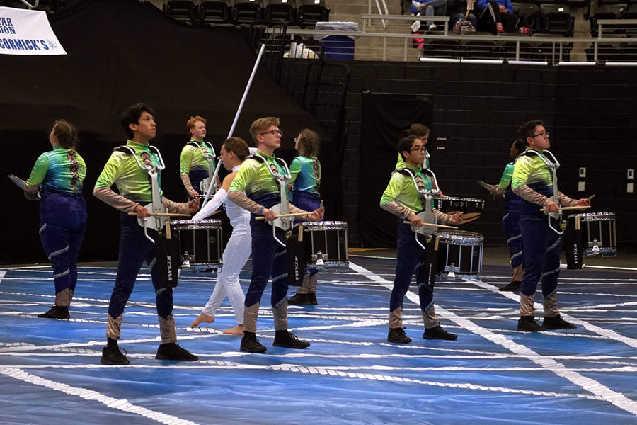 The+drumline+performs+their+show%2C+%22Balancing+Act%2C%22+at+the+Winter+Guard+International+competition+on+Saturday%2C+March+2.+Courtesy+of+the+Lewisville+Band+Booster+club.